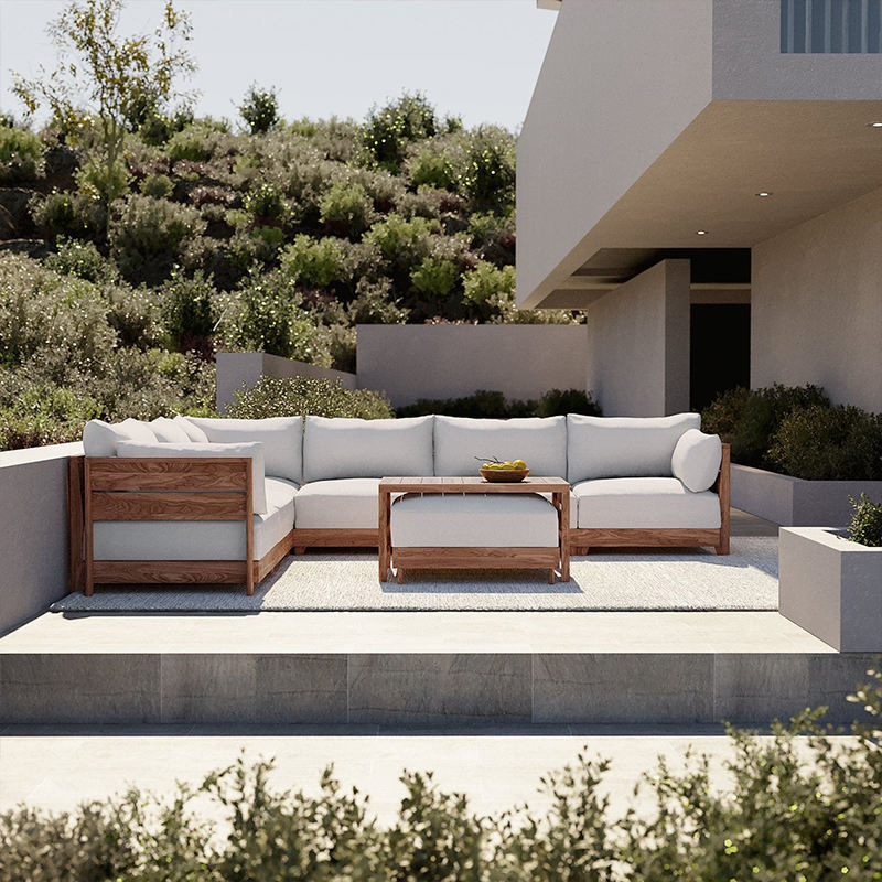 Contemporary Teak Wood Outdoor Sectional Sofa Set for Hotel Patio