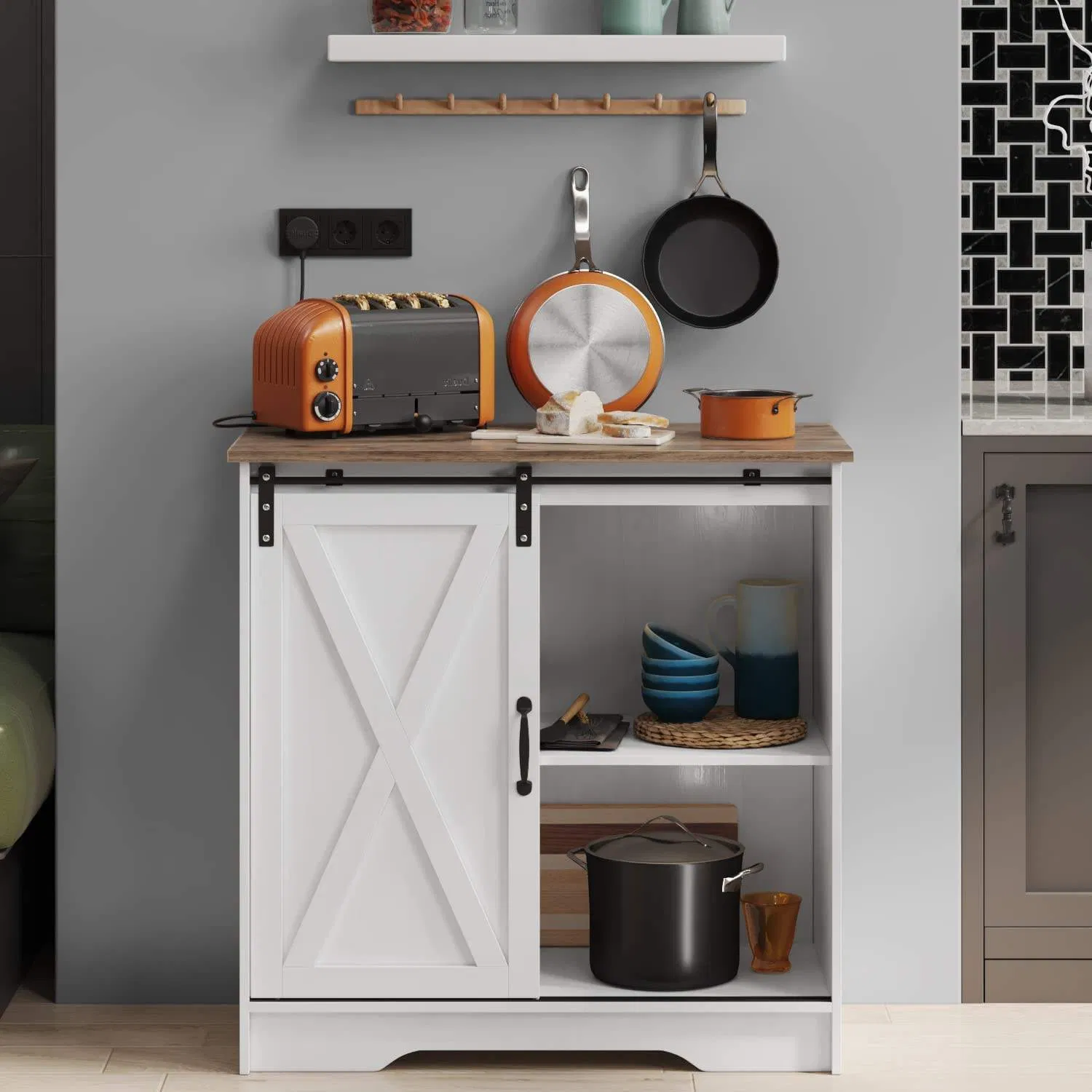 Barn Door Cabinets Dining Room Furniture Wooden Buffet Table with Storage Sideboard