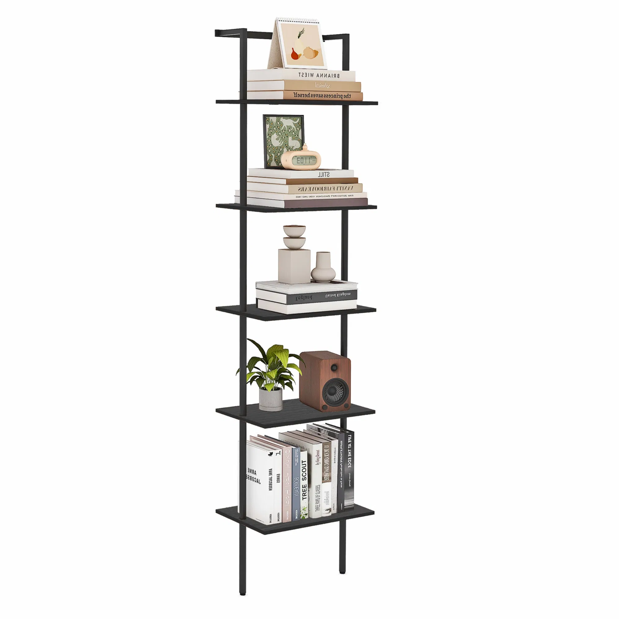 Ladder Shelf Multi-Layer Design Living Room Office Modern Steel Wood Wall Bookshelf