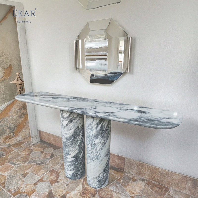 Modern Natural Stone Entryway Table, Solid Marble Foyer Console