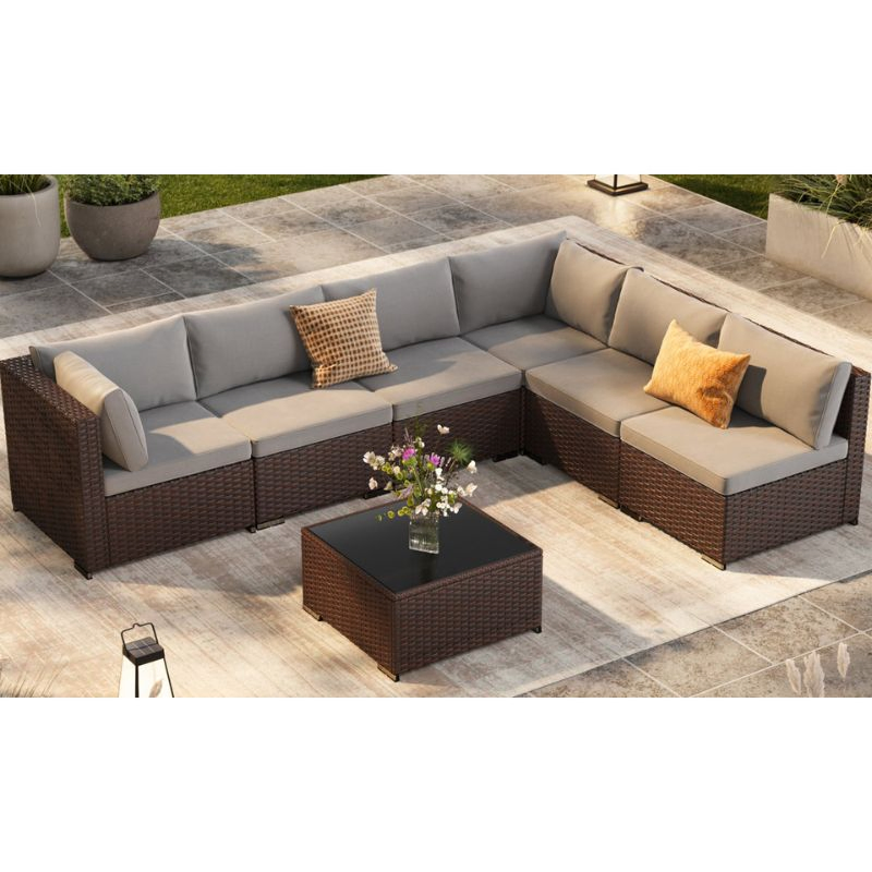Patio Rattan Sofa Set PE Wicker Sectional Rattan Outdoor Furniture Set