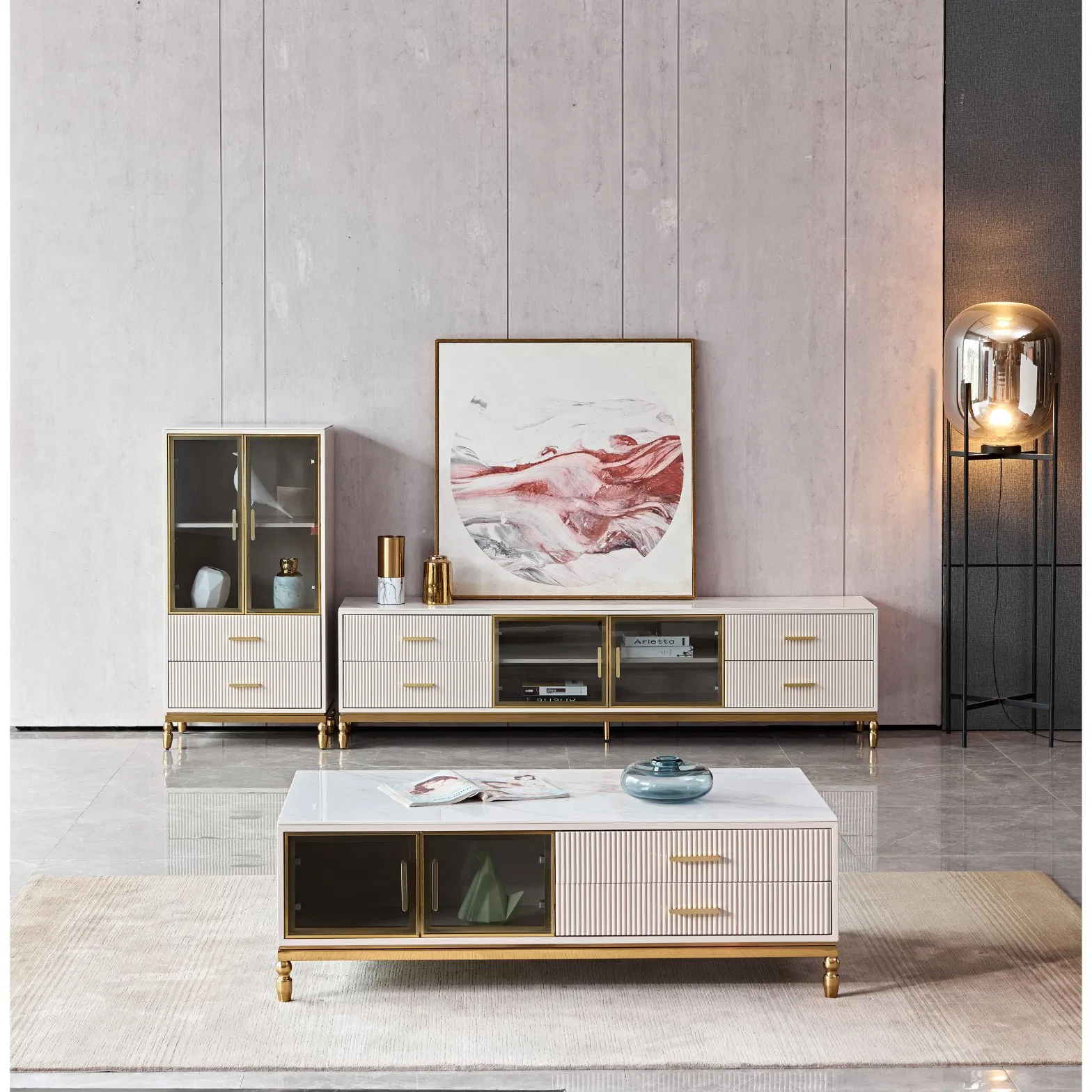 Factory Direct Luxury Unit Home Living Room Furniture Metal Coffee Table Modern TV Stand