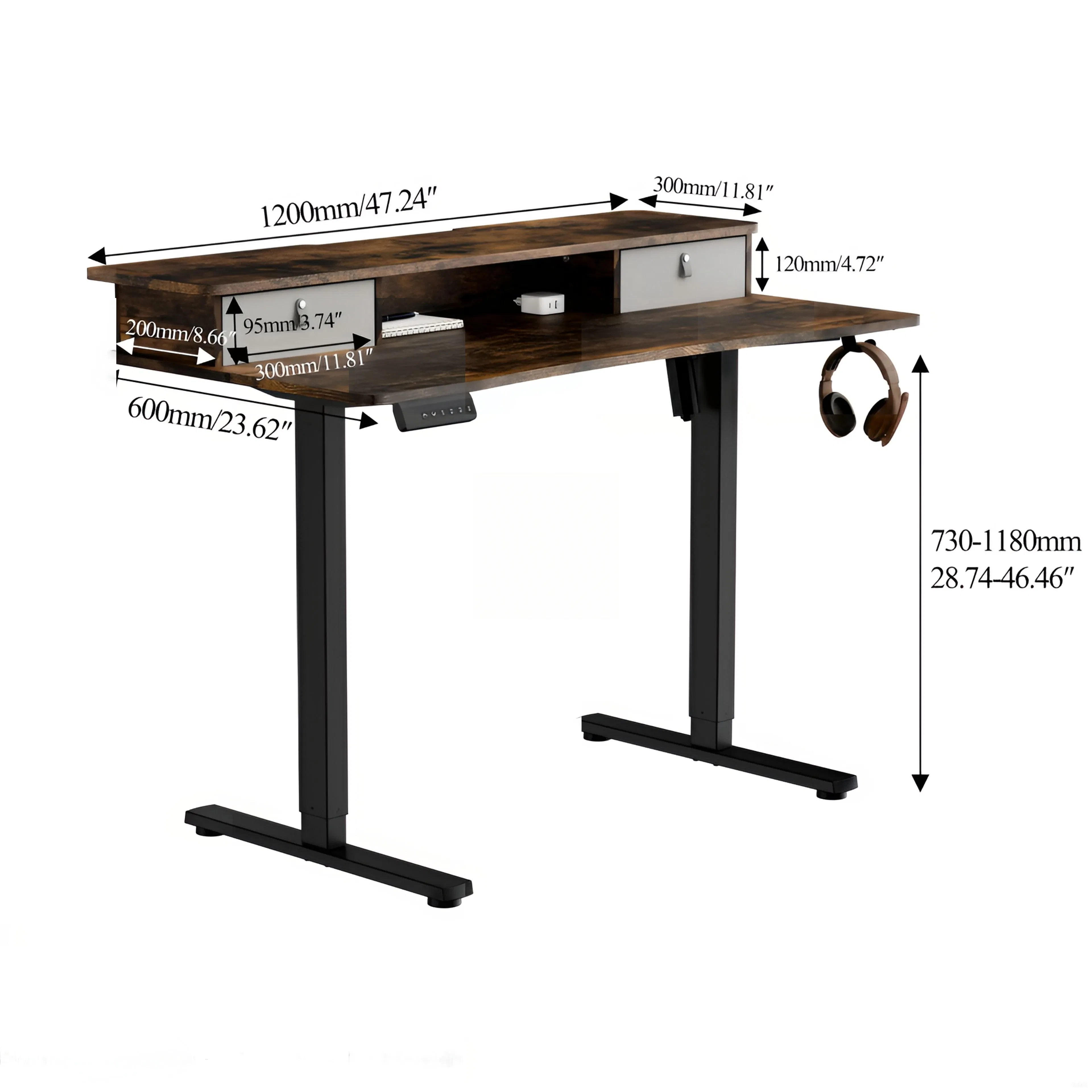 Prorials Home Office Computer Game Quiet Stable Height Adjustable Storage Standing Desk