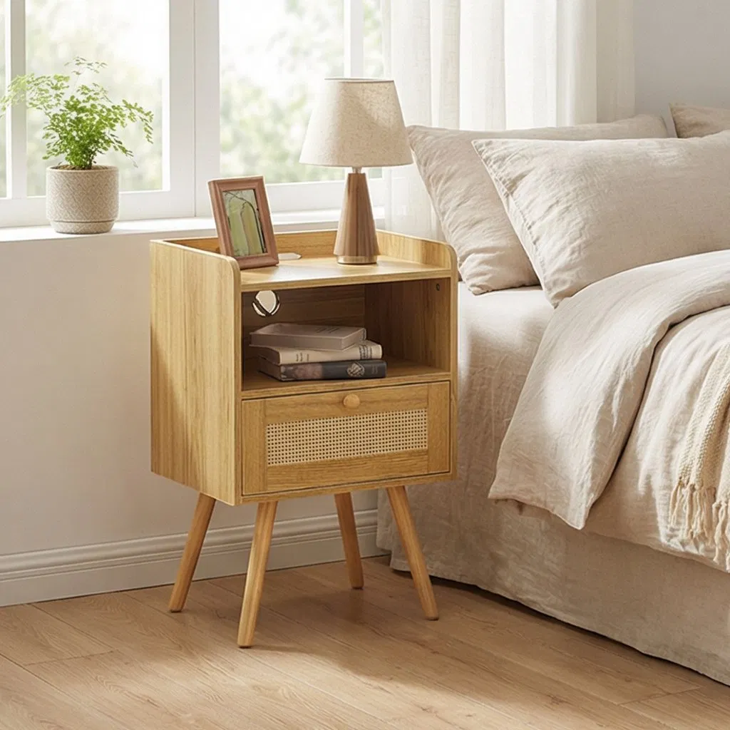 Modern MDF Nightstand with Stylish Storage and Elegant Design Minimalist MDF Nightstand for Bedroom with Versatile Functionality