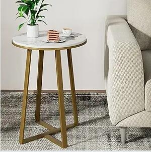 Pioen Round Tall End Side Table with for Bedroom Living Room or Smart Coffee Table Space, White