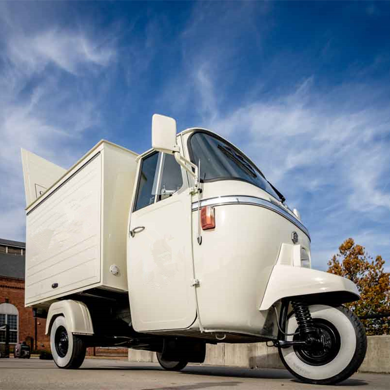 Vintage Piaggio Ape Bar Food Truck Mobile Batch Craft Cocktails Outdoor Snack Drink Cart for Cold Brew Coffee and Non-Alcoholic