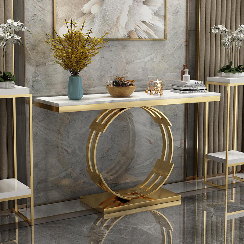 Luxury Entryway Hallway Italian Modern Marble Console Table with Gold Stainless Steel