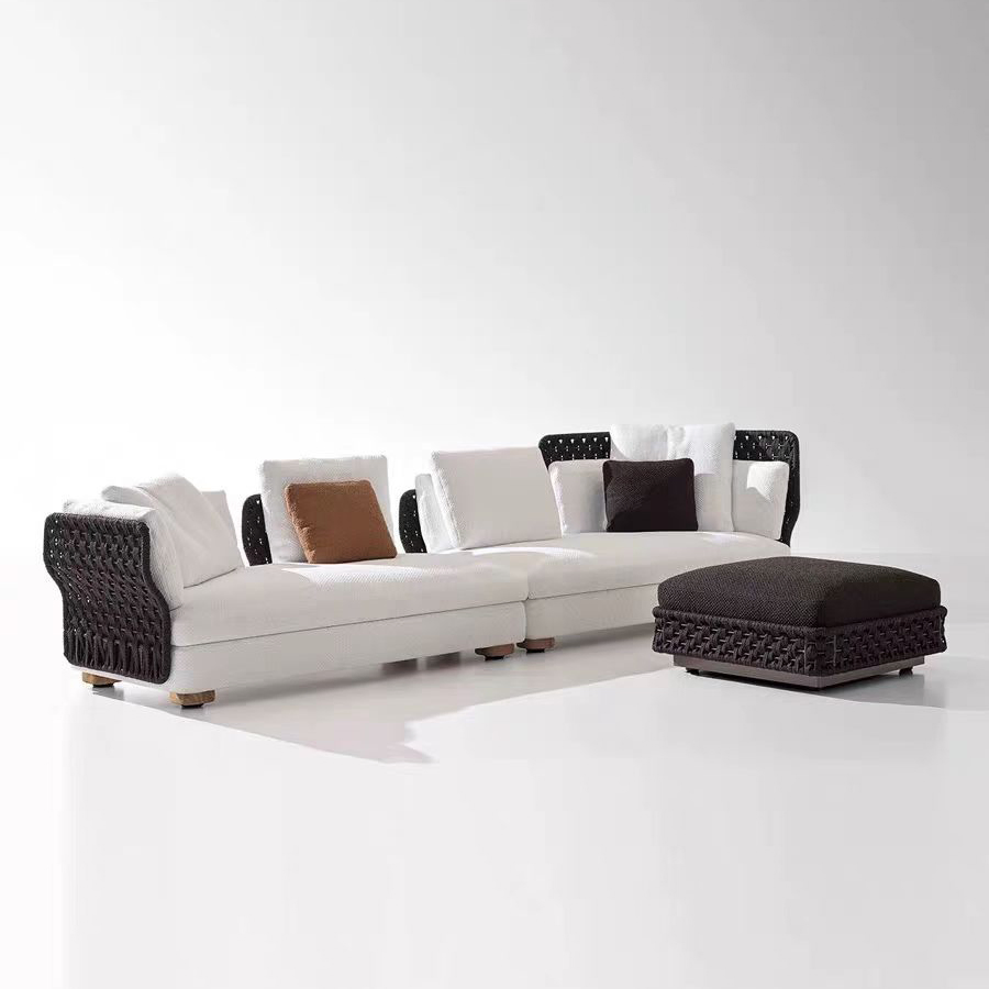 Hot Sale Patio Outdoor Rattan Deck Sofa High-End Villa Hotel Rope U-L Shape Sectional Sofa Set for Garden