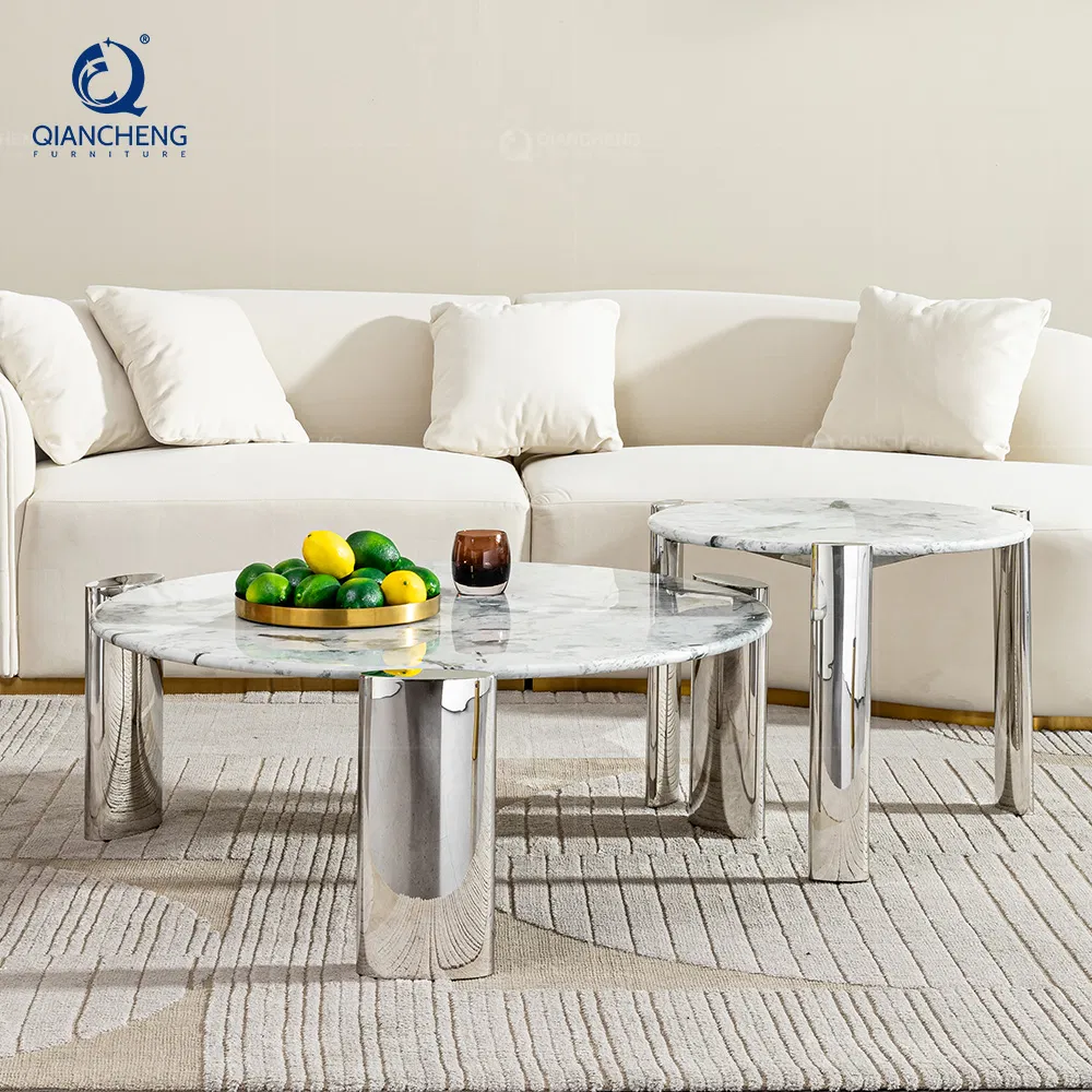 Manufacturer High-End Italian Minimalist Design Villa Living Room Furniture Marble Round Sofa Coffee Table