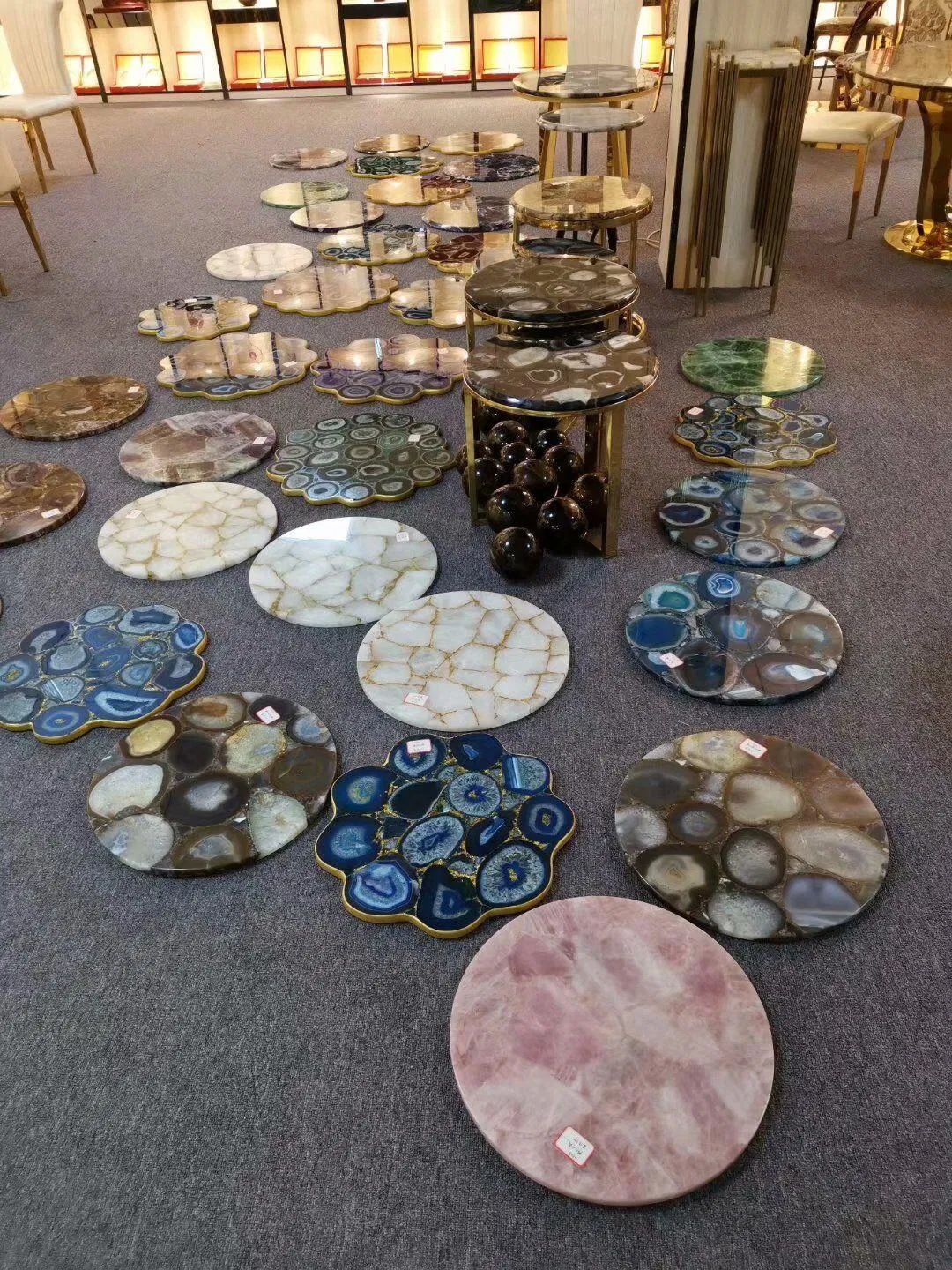 Living Room High-End Furniture Onyx Marble Top with Copper Base Side Table