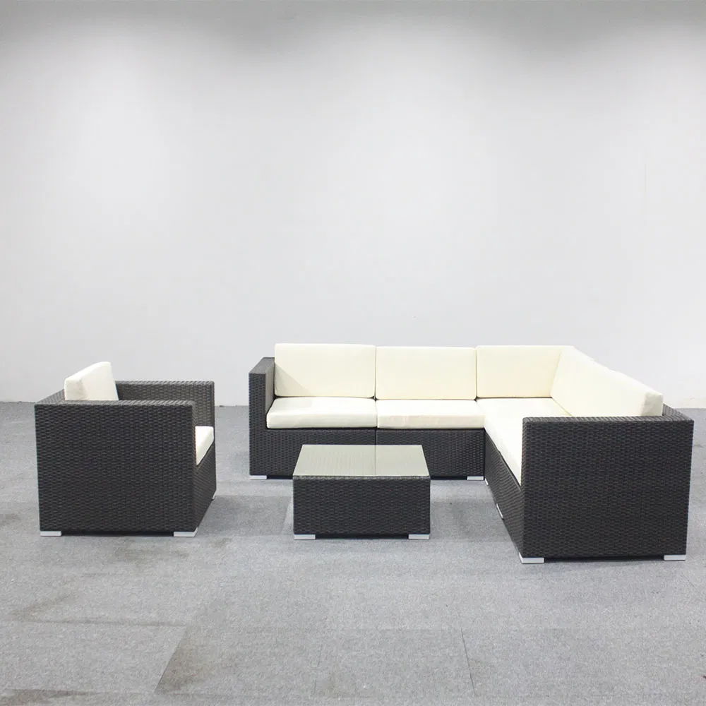 Foshan Wholesale Custom Garden Outdoor Synthetic Rattan Corner Sofa Cushions Set Outdoor Garden Wicker Patio Sectional Sofa