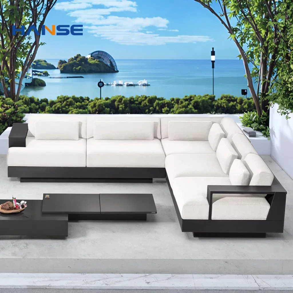 Modern Solid Wood Furniture with Cushions Sofa Set Living Room Garden Patio Hotel Sectional L Shape Outdoor Sofa