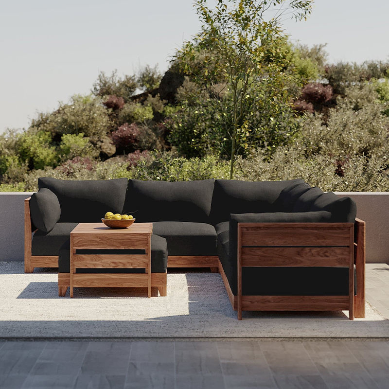 Contemporary Teak Wood Outdoor Sectional Sofa Set for Hotel Patio