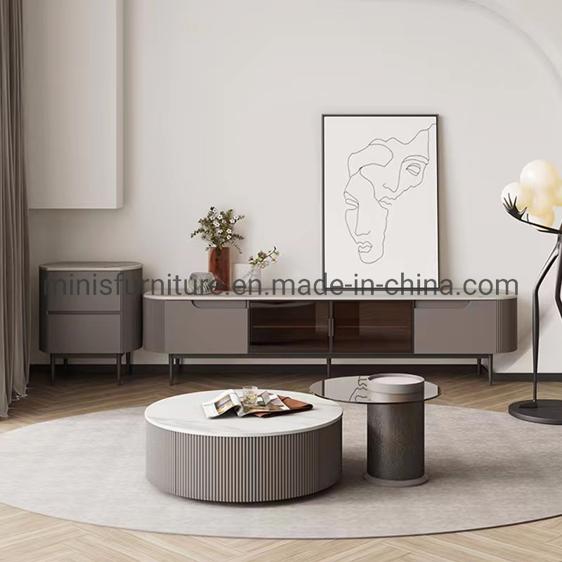 Home Living Room Floor Cabinet Furniture Marble Glass Brown LCD TV Stand