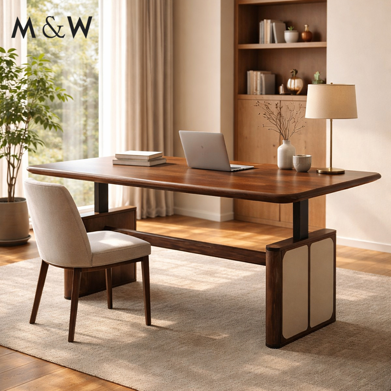 M&W Wooden Design Furniture Height Electric Adjustable Manager Ergonomic Standing Sitting Office Veneer Sit Stand Desk