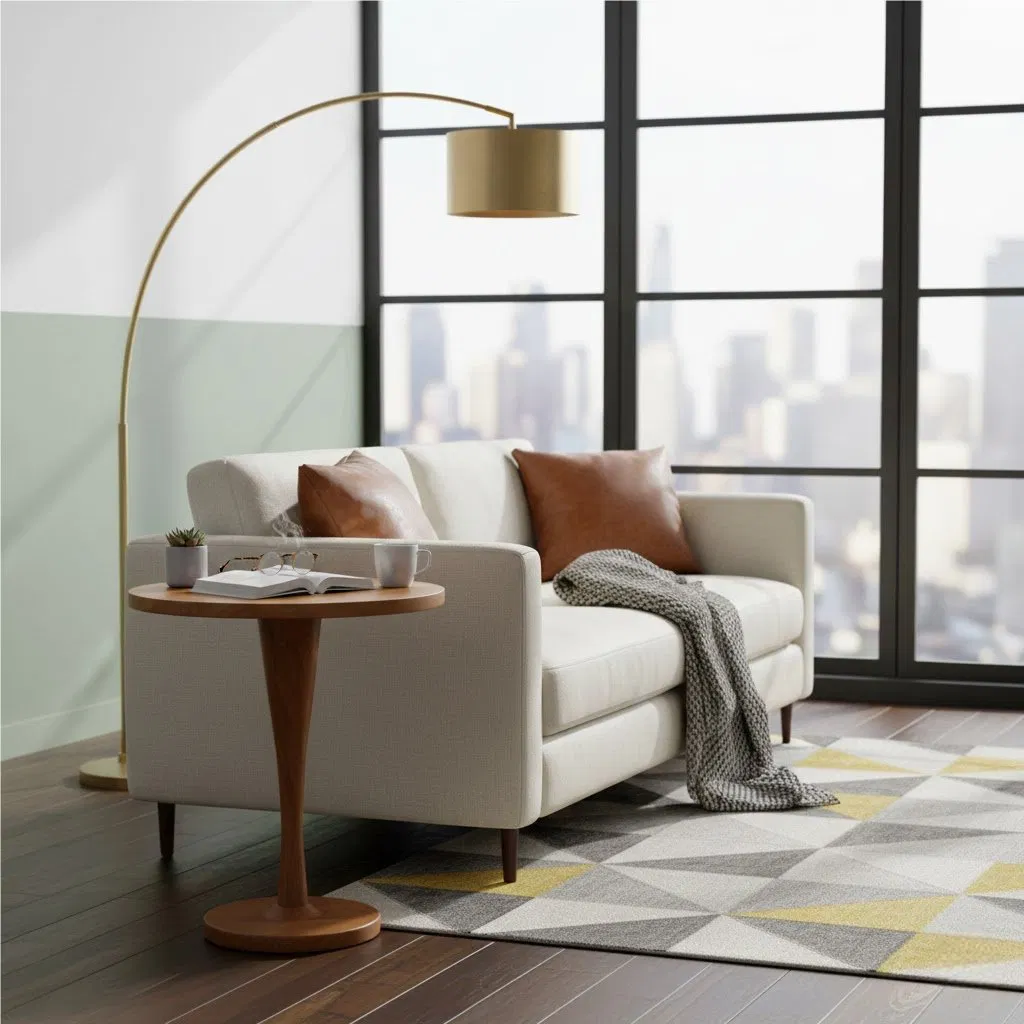 Sculpted Teak Round End Table, Swirl Pedestal Leg for Living Room Decor