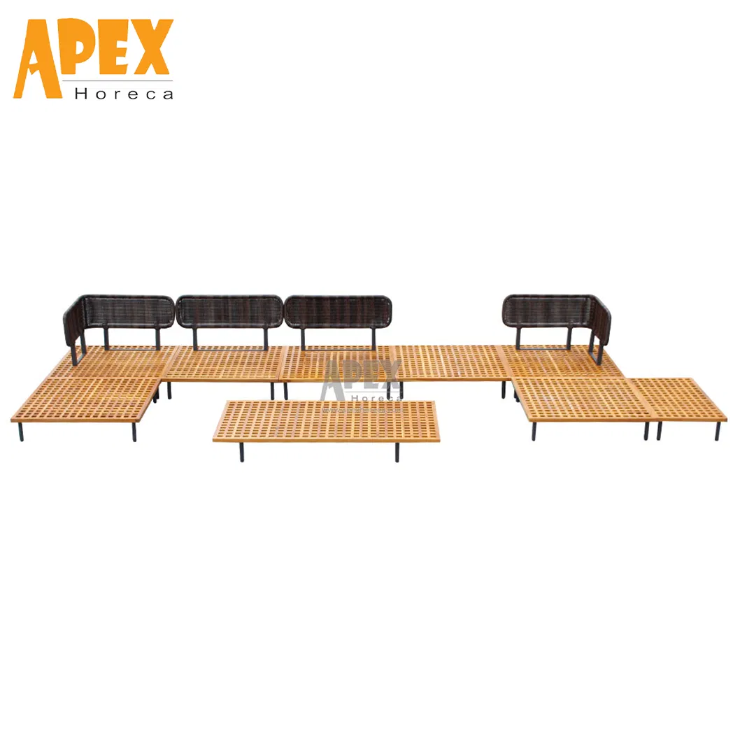 Outdoor Home Garden Luxury Furniture Aluminium Wooden Teak Sectional Lounger Waterproof Sofa with Coffee Table