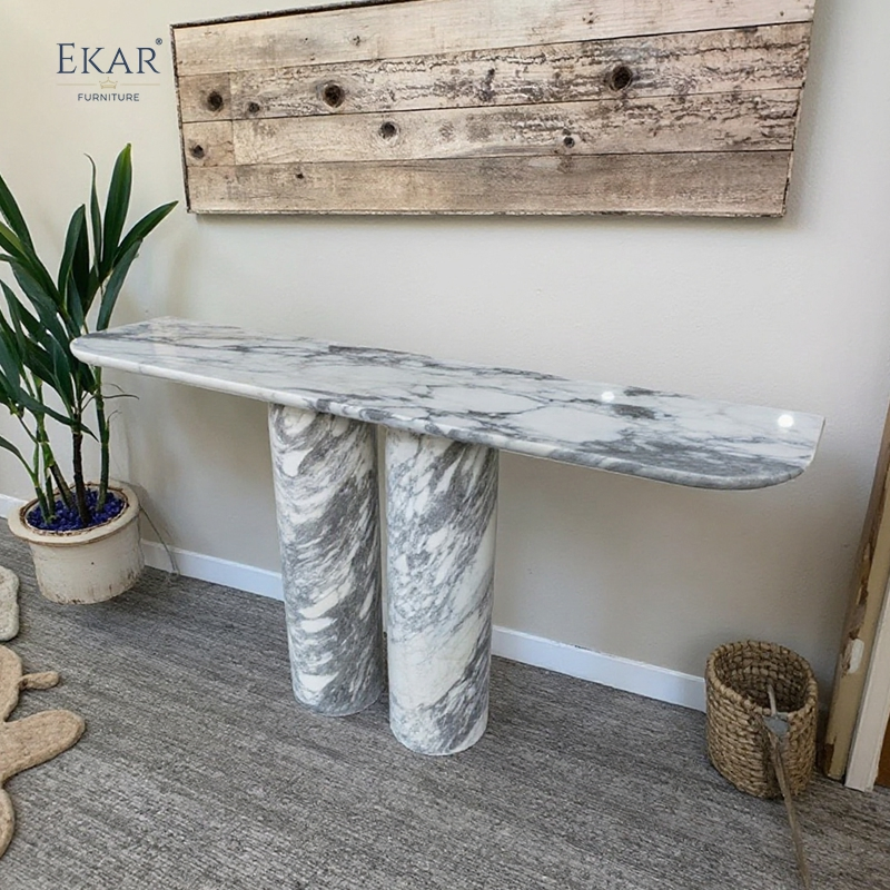 Modern Natural Stone Entryway Table, Solid Marble Foyer Console