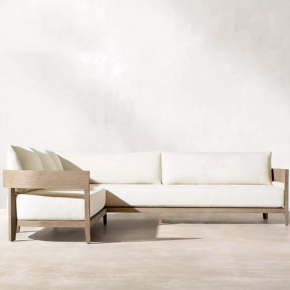 2023 New Modern Teak Wooden Hotel Sofa Outdoor Sofa Set Sectional Chaise Lounge Garden Set