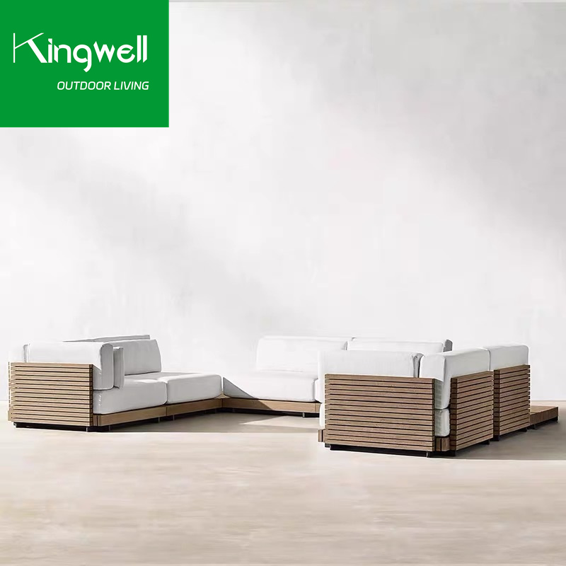 Modern Garden Furniture Sofa Sets Teak Wood Sectional L Shape Outdoor Sofas