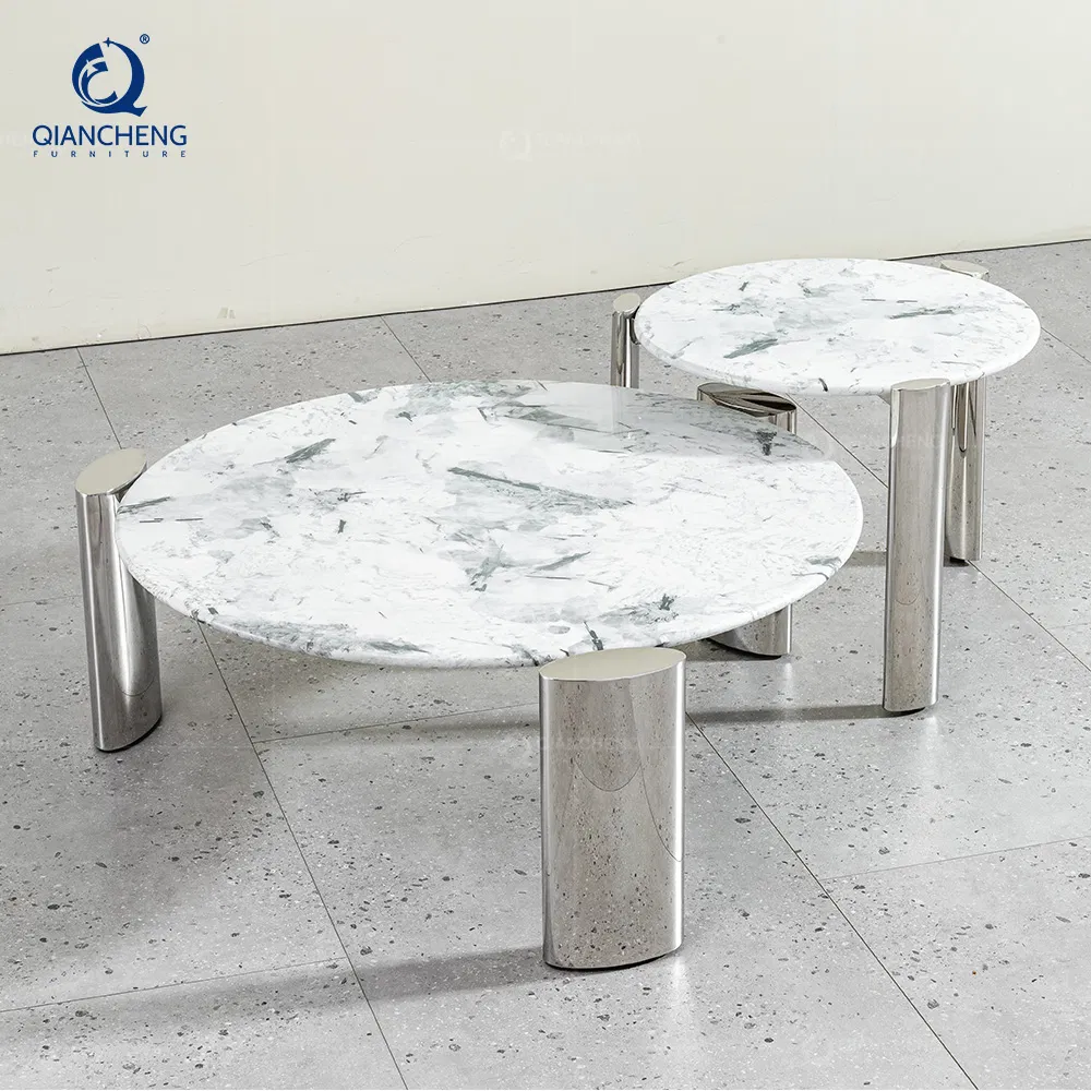 Manufacturer High-End Italian Minimalist Design Villa Living Room Furniture Marble Round Sofa Coffee Table