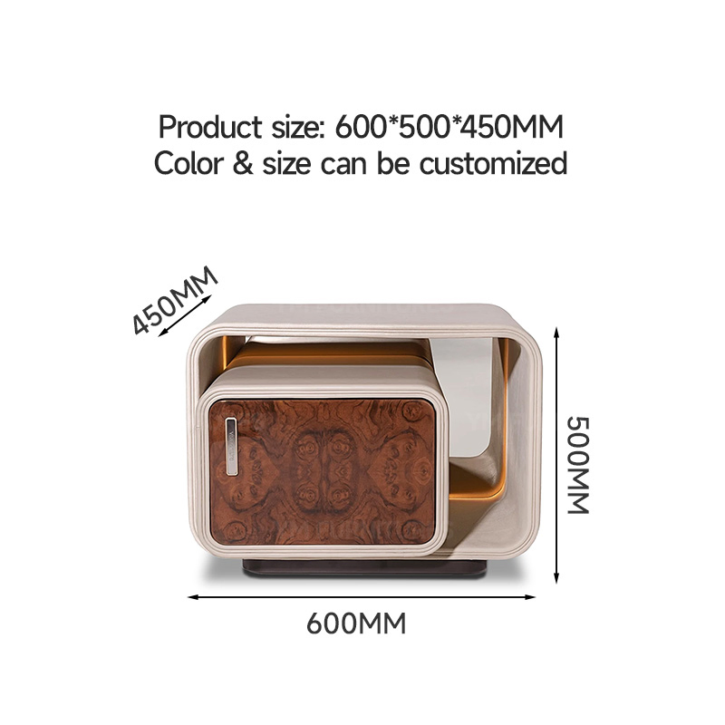 Hotel Home Walnut Sideboard Eco-Friendly Light Strip Nightstand Bedroom Furniture with Storage