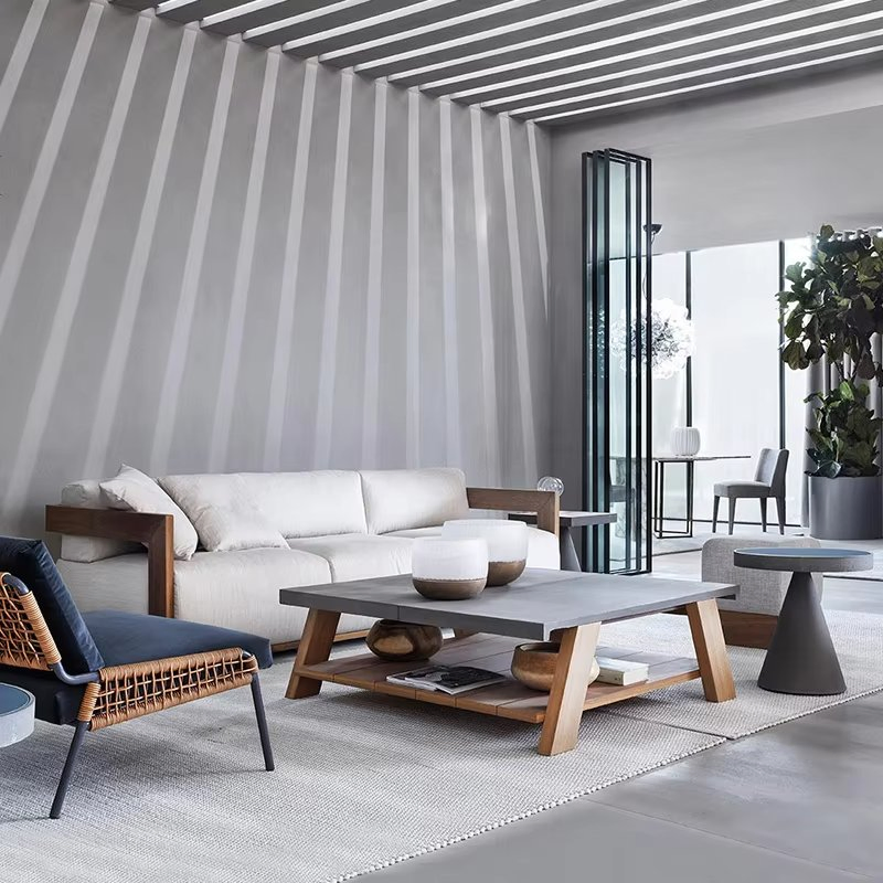 Nordic Style Teak Leisure Balcony Lounge Courtyard Living Room Sectional Furniture Outdoor Garden Patio Sofa