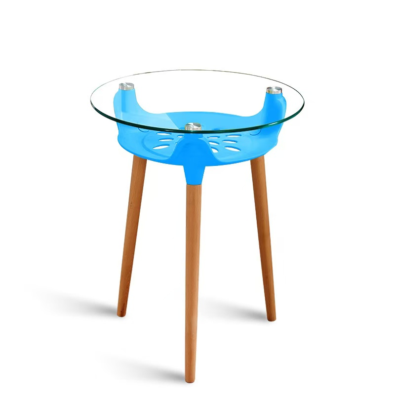 Factory Wholesale Two Tiers Glass Top Dining Table Set Living Room End Table with Wood Leg