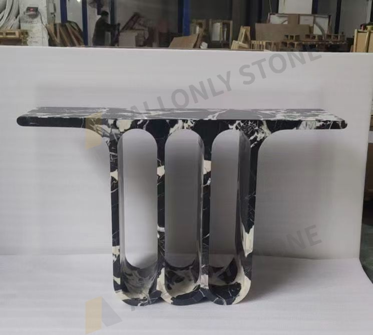 Luxury High End Natural Stone Decorative Long Hallway Simple Stone Console Table Living Room Furniture Napolean Black Arch Marble Console Table