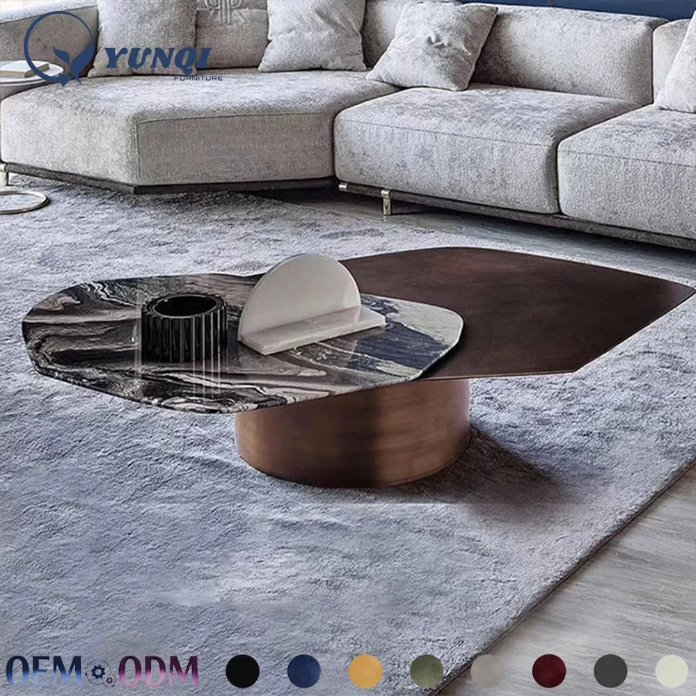 High-End Italian Coffee Table Purple Mountain Natural Luxury Stone Yellow Brass Villa Living Room Irregular Coffee Table