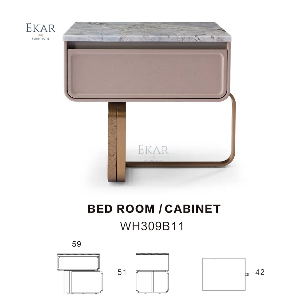 Modern Creative Design Nightstand with Drawer and Metal Foot - Bedroom Bedside Furniture