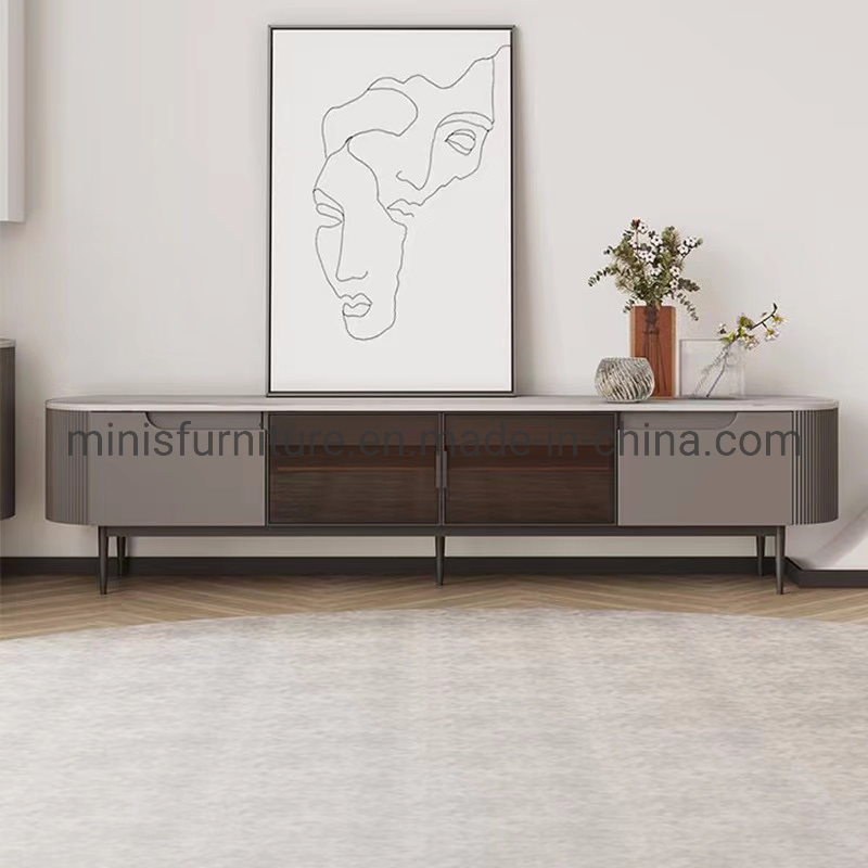 Home Living Room Floor Cabinet Furniture Marble Glass Brown LCD TV Stand