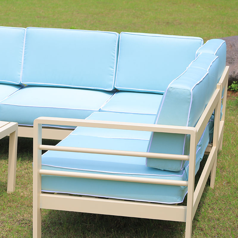 4 Pieces Patio Furniture Set Outdoor Aluminum Sectional Sofa Couch with Square Coffee Table All-Weather Conversation Set