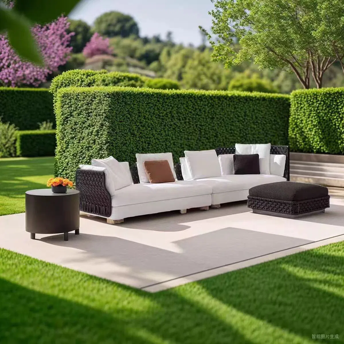 Hot Sale Patio Outdoor Rattan Deck Sofa High-End Villa Hotel Rope U-L Shape Sectional Sofa Set for Garden