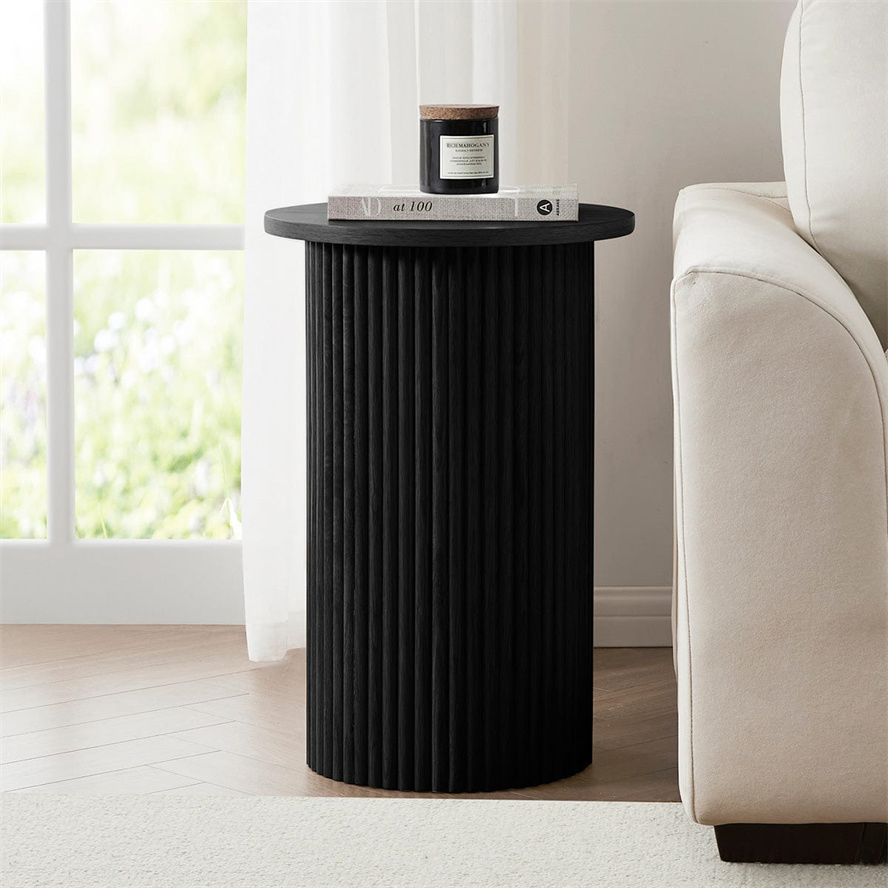 Modern Panelled Round Side Table, Living Room Circular Contemporary End Table, Smart Table