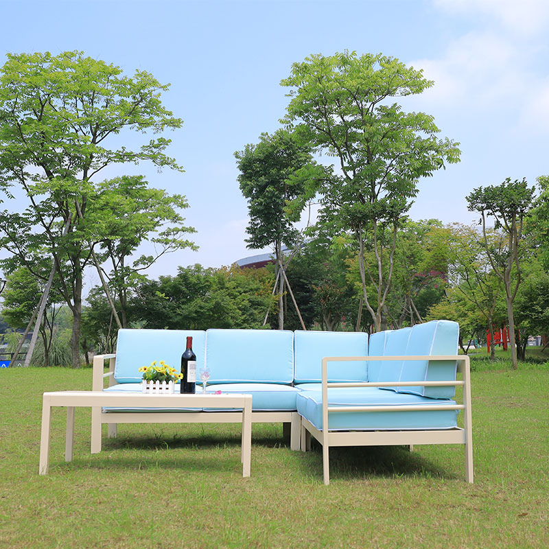 4 Pieces Patio Furniture Set Outdoor Aluminum Sectional Sofa Couch with Square Coffee Table All-Weather Conversation Set