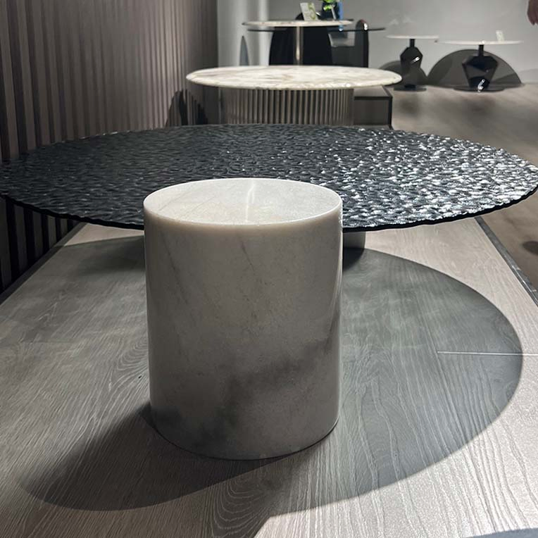 High-End Custom Luxury Modern Living Room Set Furniture Round Watermark Glass Marble Top Stand Base Coffee Table