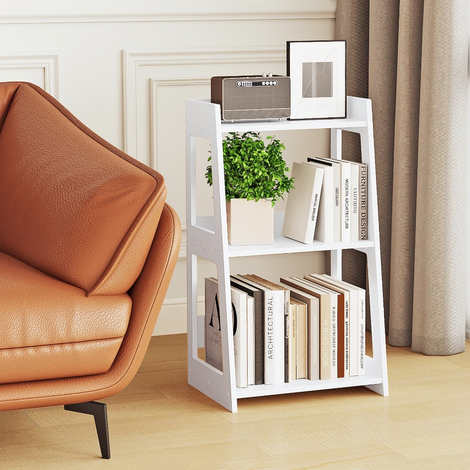 3-Tier White Ladder Shelf Bookshelf Freestanding for Living Room Storage