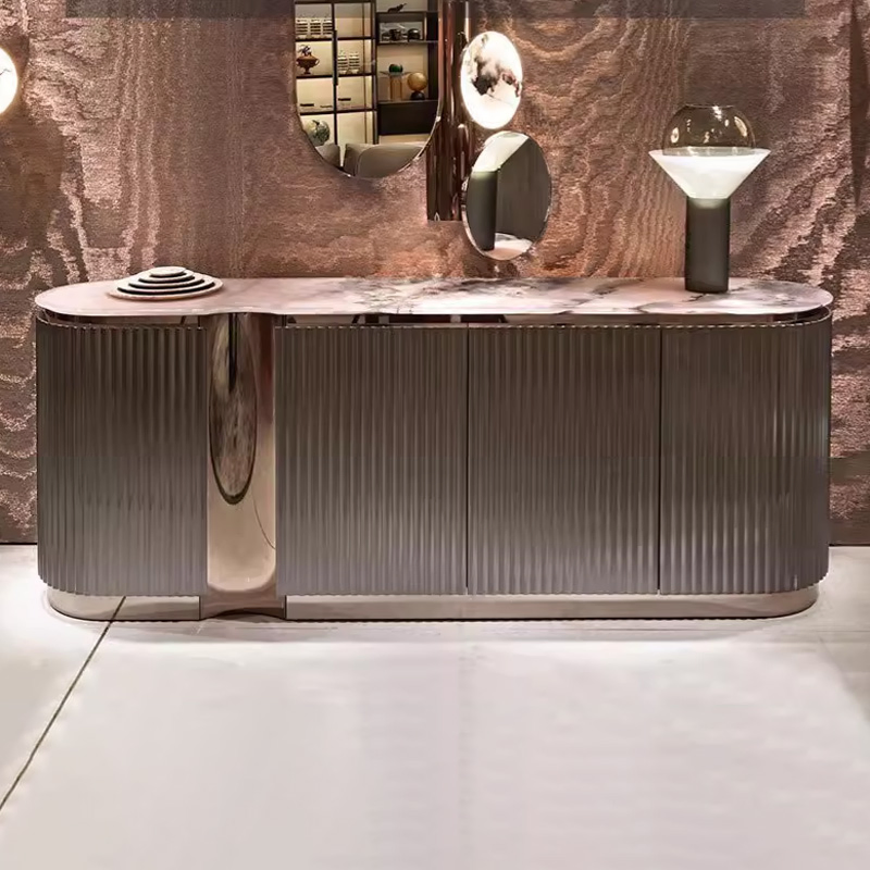 Modern Dining Room Large Wooden Buffet Cabinet Luxury Storage Marble Sideboard