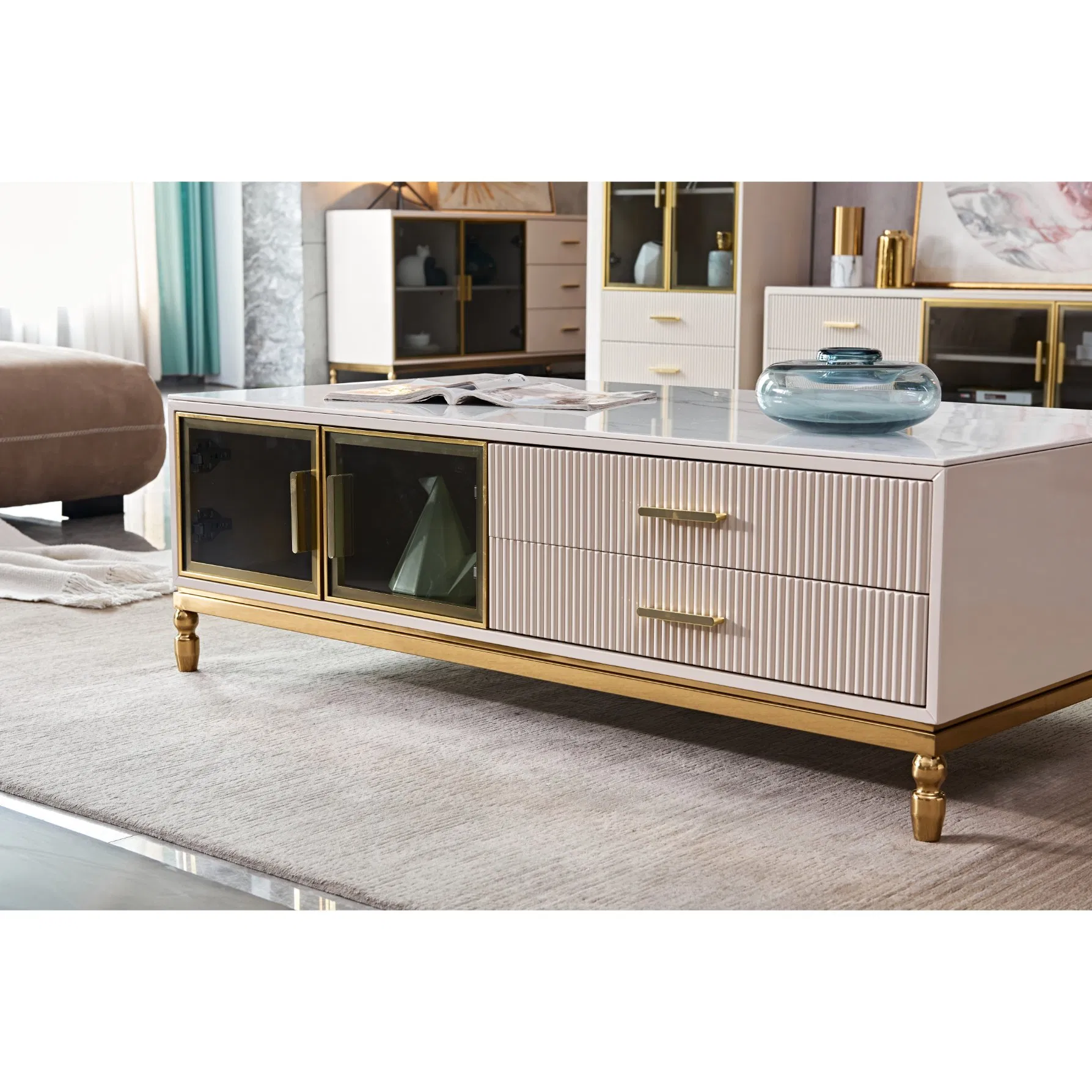 Factory Direct Luxury Unit Home Living Room Furniture Metal Coffee Table Modern TV Stand