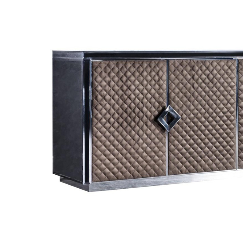 Luxurious High-End Modern Sideboard for Dining Room Cabinet Solid Wood with Velvet Upholstery and Marble Top Home Furniture