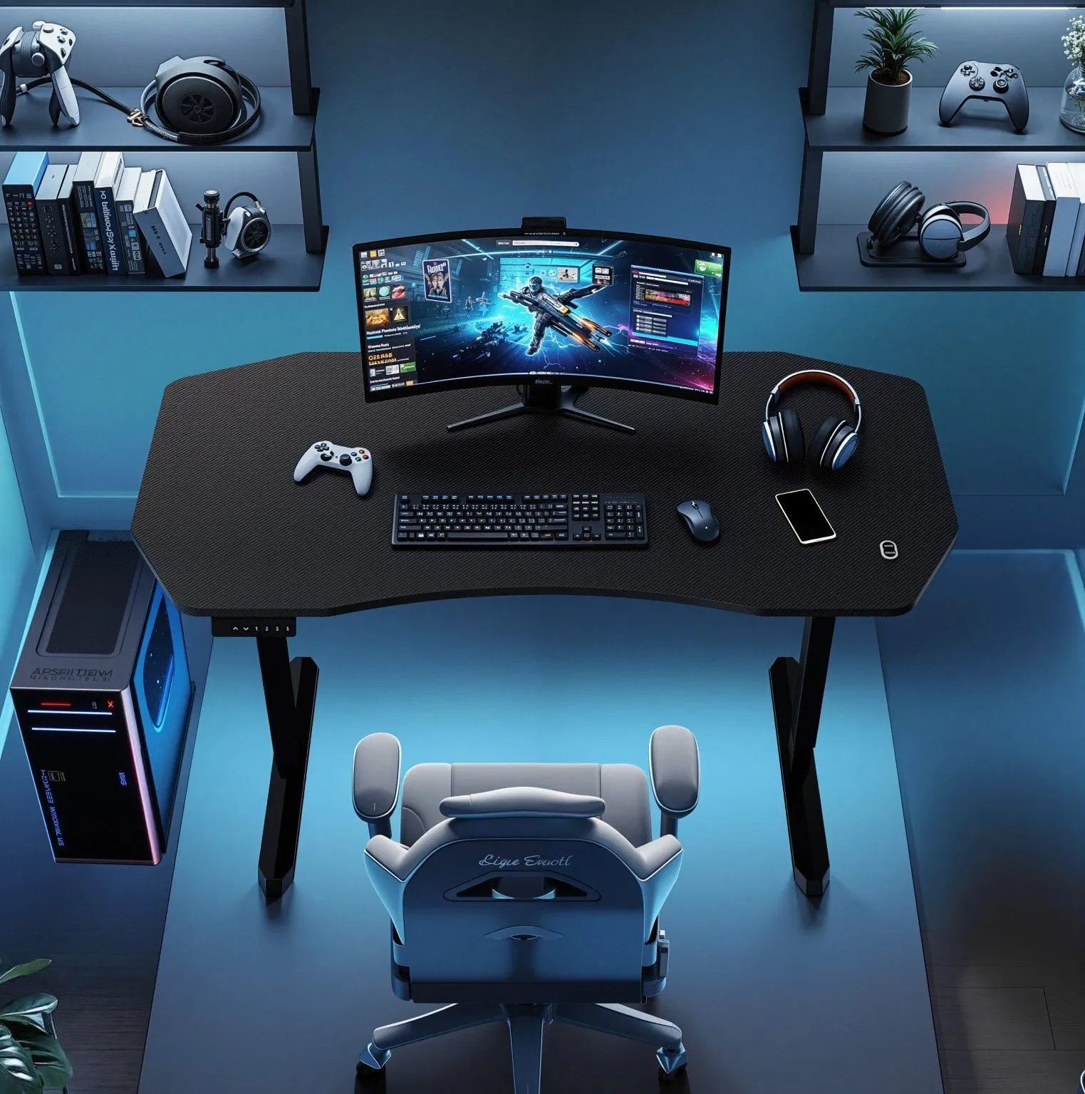 Prorials Luxury Ergonomic Electric Height Adjustable Gaming Standing Desk with LED Light