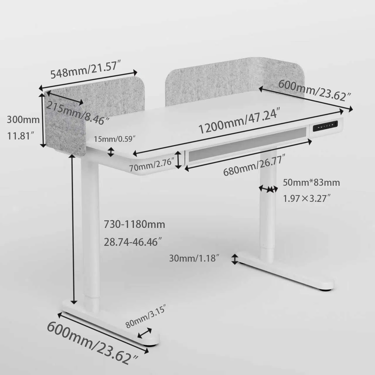 Partition Plastic Drawer Single Motor Adjustable USB Type-C Charging Standing Desk