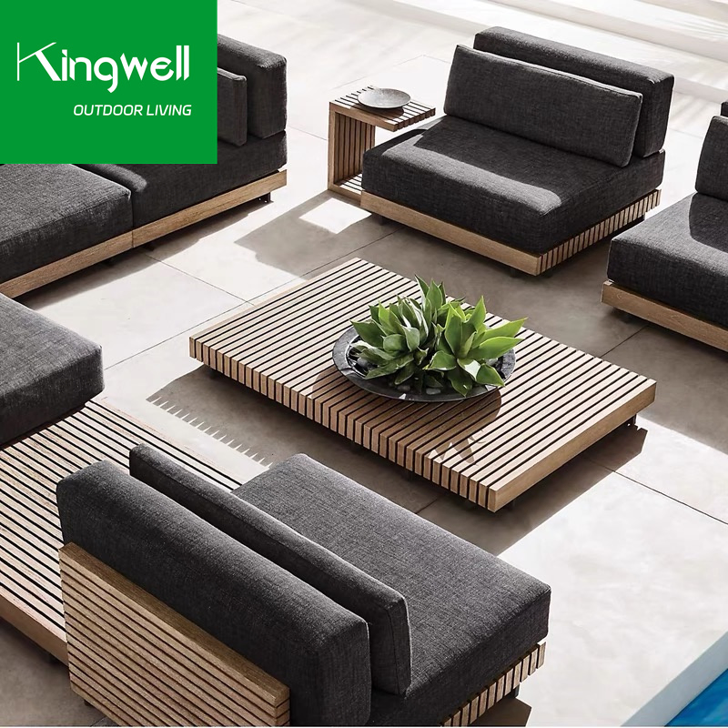 Modern Garden Furniture Sofa Sets Teak Wood Sectional L Shape Outdoor Sofas