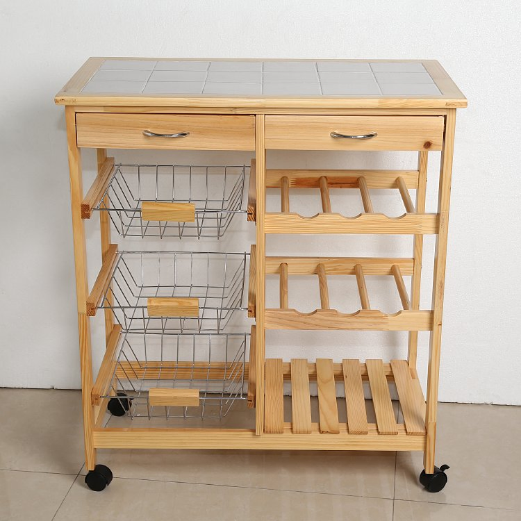 Modern Furniture Rectangle Bar Hotel Restaurant Shelf Cabinets 3-Tier Wooden Metal Bamboo Shelves Organizer Fruit Storage Holder Trolley Kitchen Rack Stand Cart