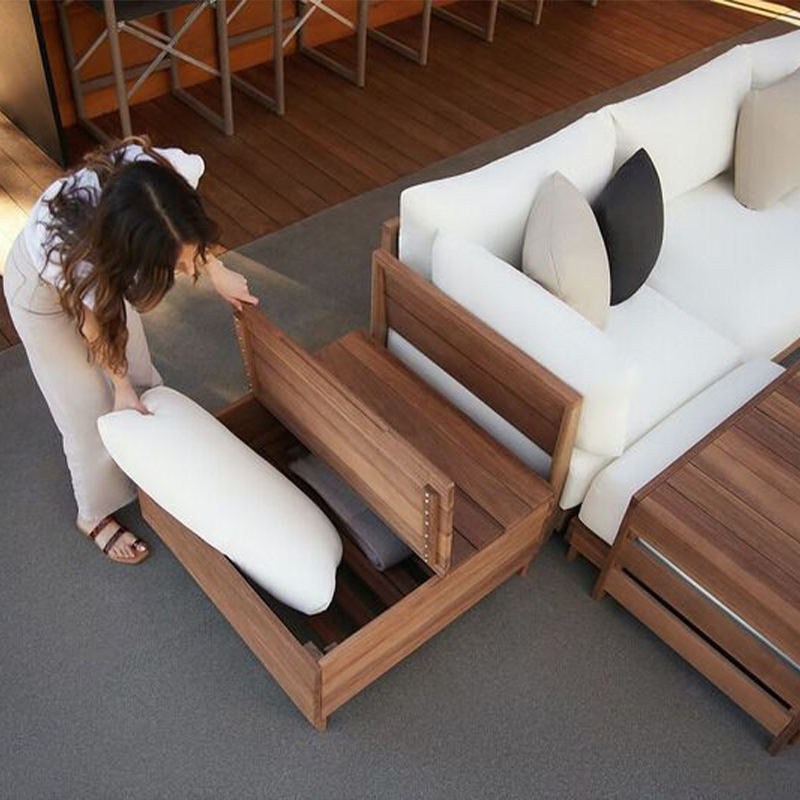 Contemporary Teak Wood Outdoor Sectional Sofa Set for Hotel Patio