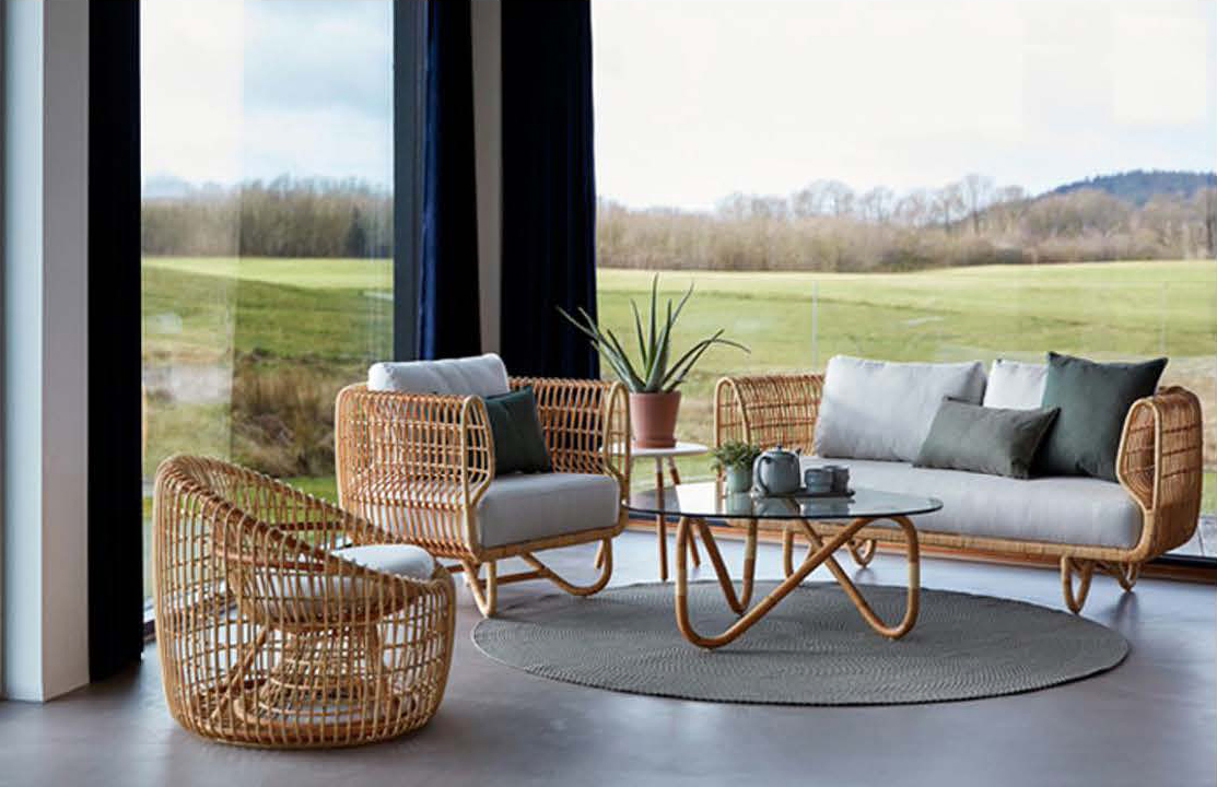 Factory Wholesale Modern Design Fabric Round Rattan Woven Outdoor Furniture Garden Two Seater Sectional Leisure Sofa