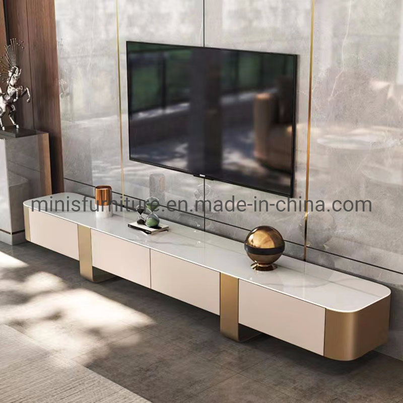 Home Living Room Floor Cabinet Furniture Marble Glass Brown LCD TV Stand