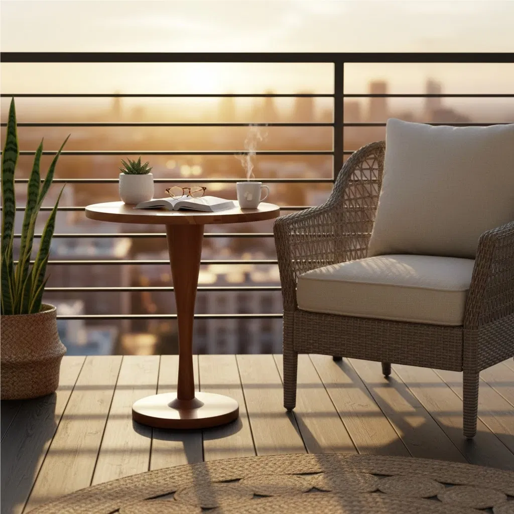 Sculpted Teak Round End Table