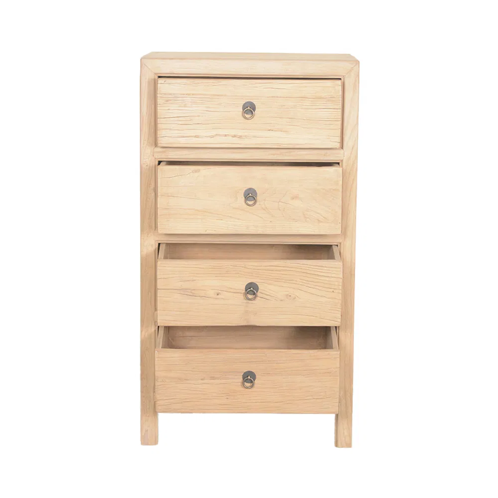 Antique Solid Elm Wood Nightstand - Detail View